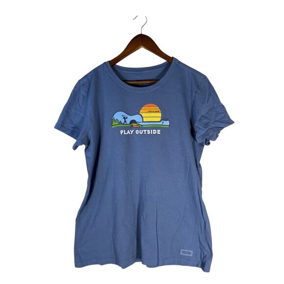 Life is Good Women’s Blue “Play Outside” Graphic T-Shirt – Size Large - Picture 1 of 4